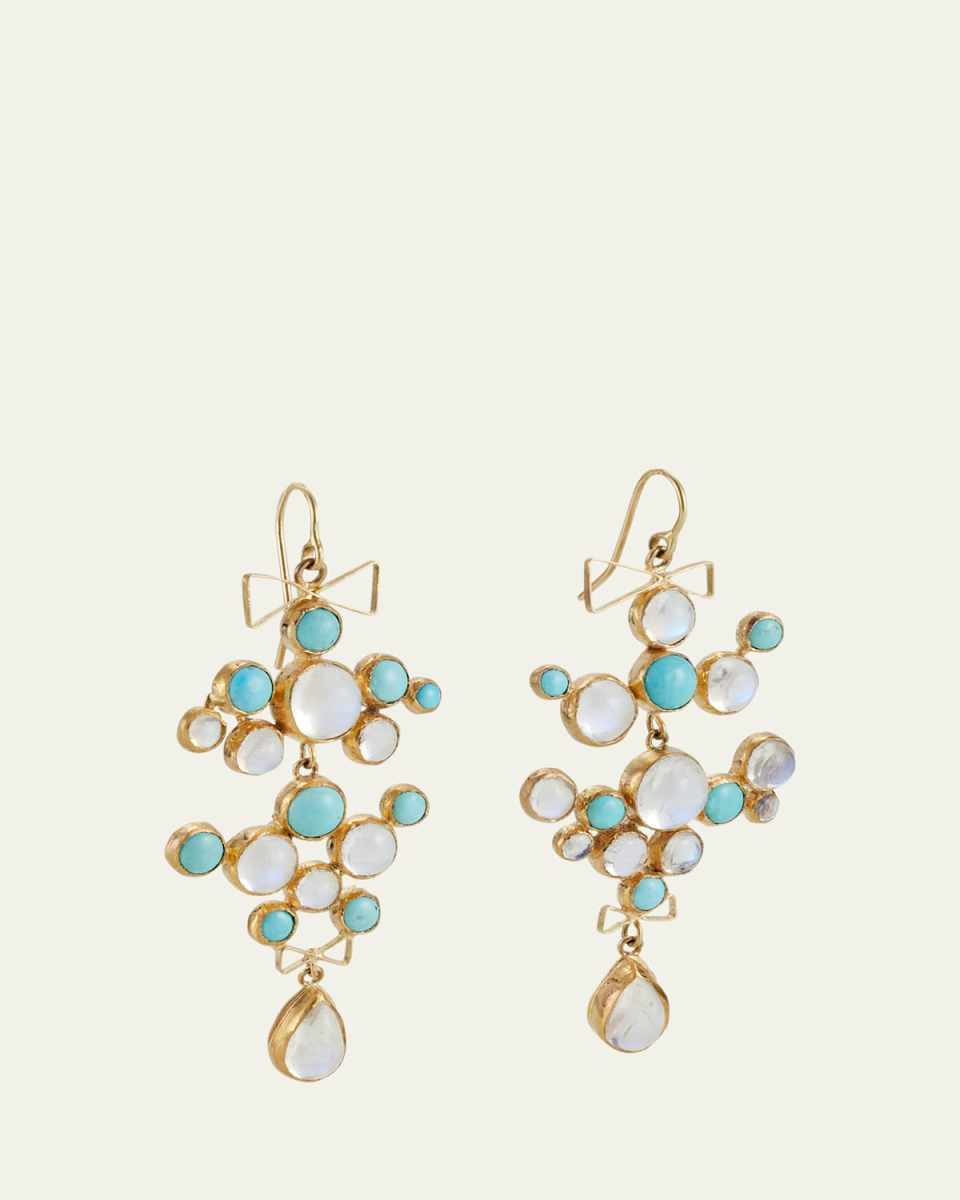 Persian Turquoise and Moonstone Bubble Earrings in 22K and 18K Yellow Gold